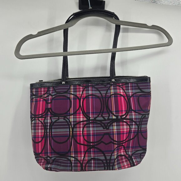 Coach Plaid Logo Tote - Black/Purple/Pink - Picture 2 of 6